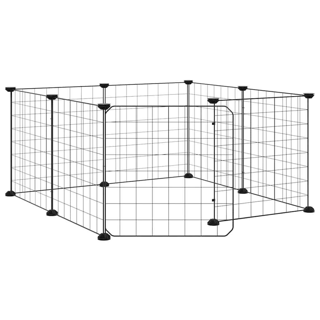8-Panel-Haustierkäfig mit Tür Schwarz 35x35 cm Stahl
