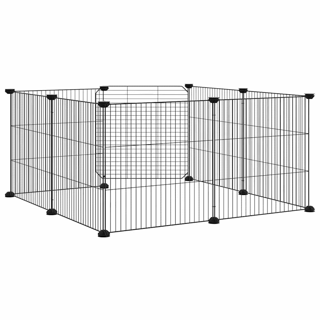 8-Panel-Haustierkäfig mit Tür Schwarz 35x35 cm Stahl