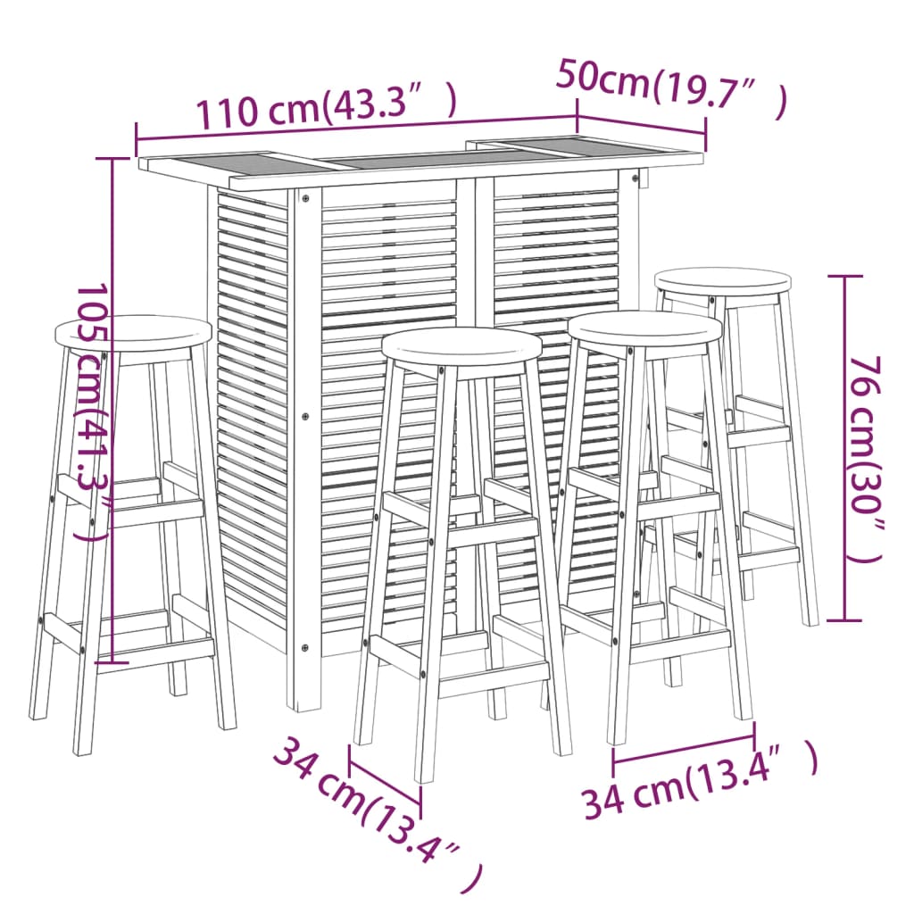 5-tlg. Gartenbar-Set Massivholz Akazie