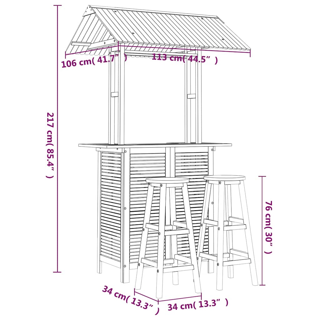 3-tlg. Gartenbar-Set Massivholz Akazie