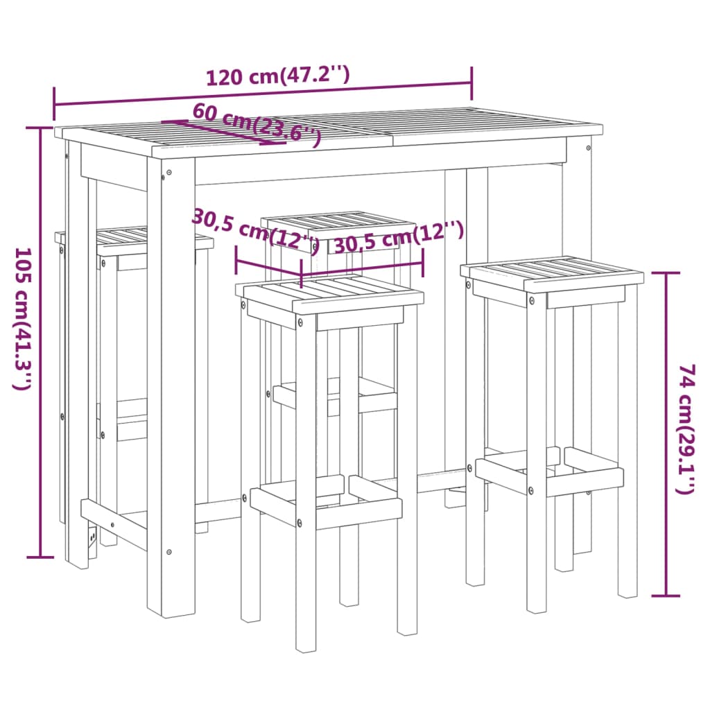 5-tlg. Gartenbar-Set Massivholz Akazie