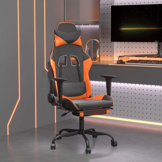 Gaming-Stuhl mit Massage & Fußstütze Schwarz Orange Kunstleder