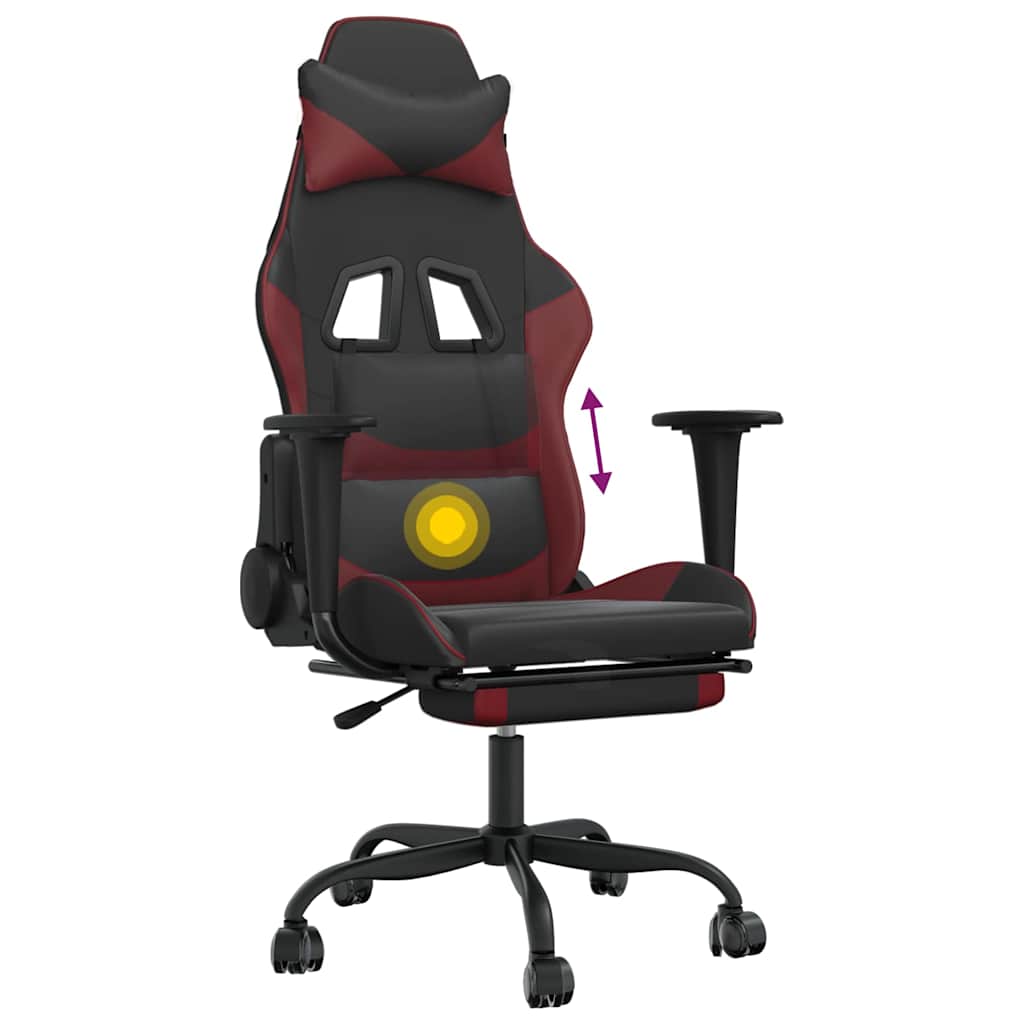 Gaming-Stuhl mit Massage & Fußstütze Schwarz Weinrot Kunstleder