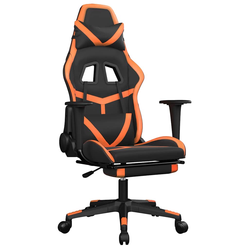 Gaming-Stuhl mit Massage & Fußstütze Schwarz Orange Kunstleder
