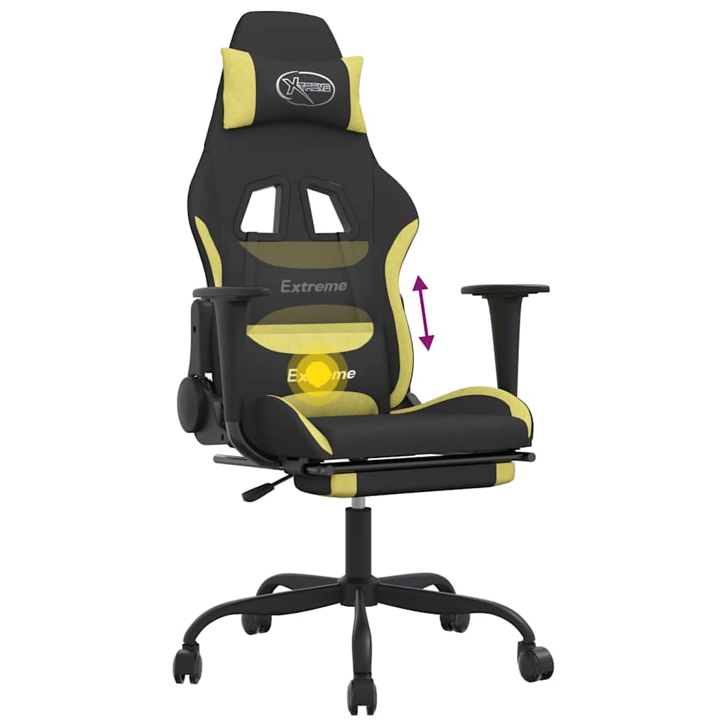 Gaming-Stuhl mit Massage & Fußstütze Schwarz und Hellgrün Stoff