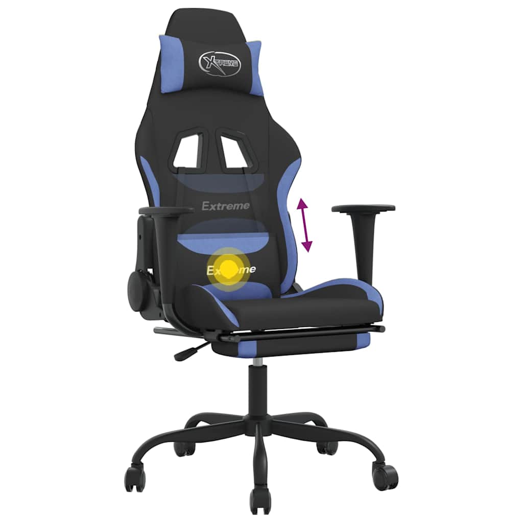 Gaming-Stuhl mit Massage & Fußstütze Schwarz und Blau Stoff