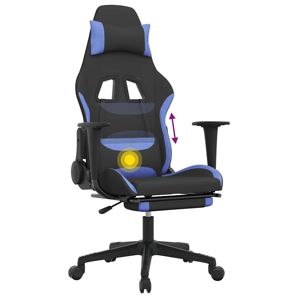 Gaming-Stuhl mit Massage & Fußstütze Schwarz und Blau Stoff