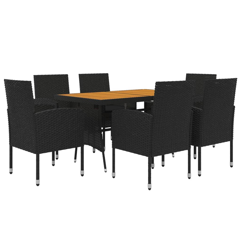 7-tlg. Garten-Essgruppe Poly Rattan Schwarz