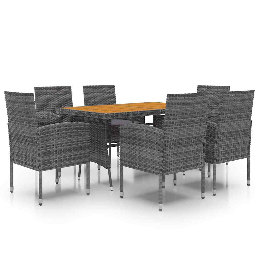 7-tlg. Garten-Essgruppe Poly Rattan Grau