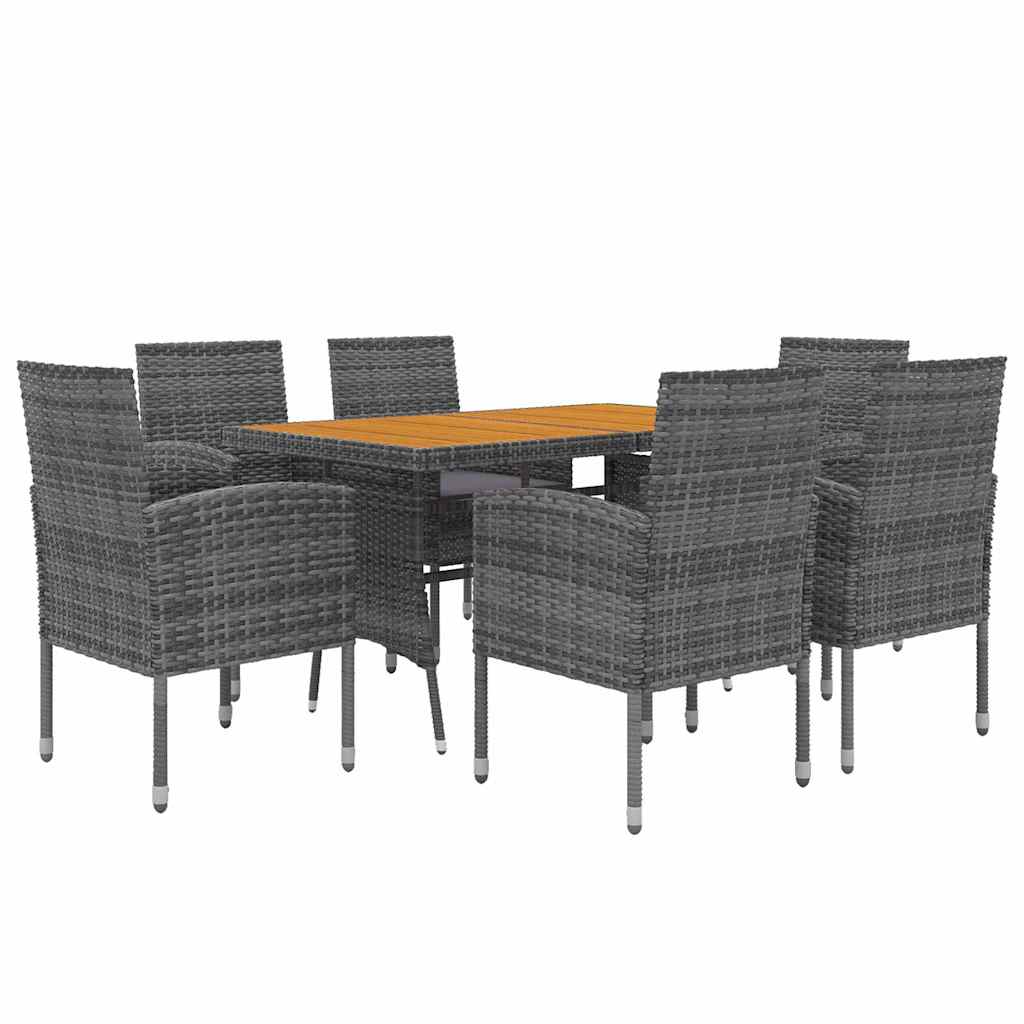 7-tlg. Garten-Essgruppe Poly Rattan Grau