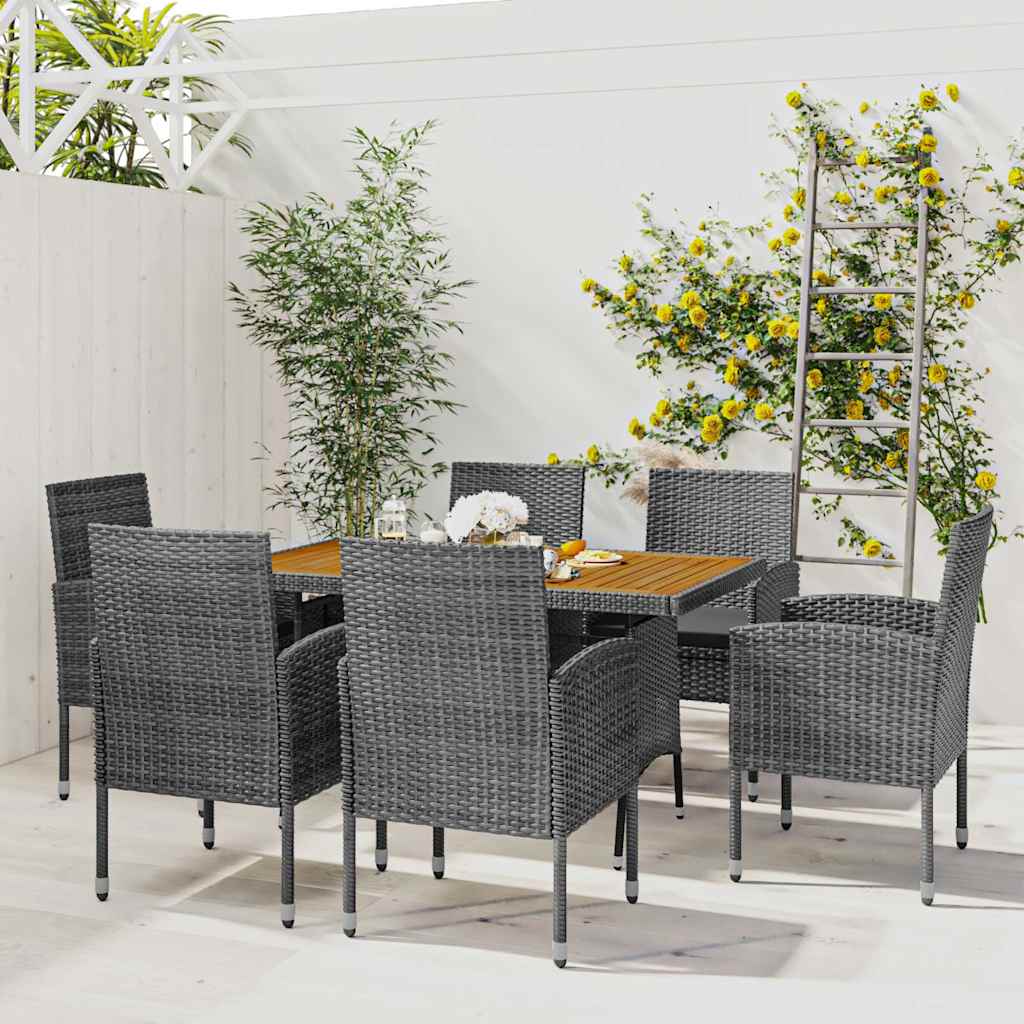 7-tlg. Garten-Essgruppe Poly Rattan Grau