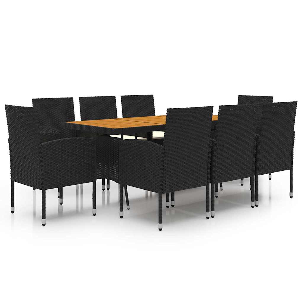 9-tlg. Garten-Essgruppe Poly Rattan Schwarz