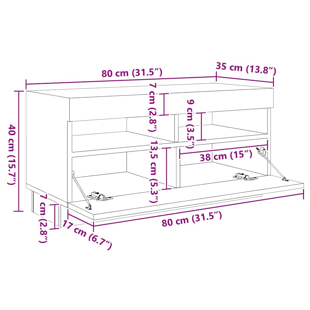 3-tlg. TV-Schrank-Set LED-Leuchten Räuchereiche Holzwerkstoff