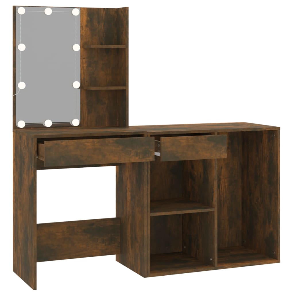 LED-Schminktisch mit Schrank Räuchereiche Holzwerkstoff