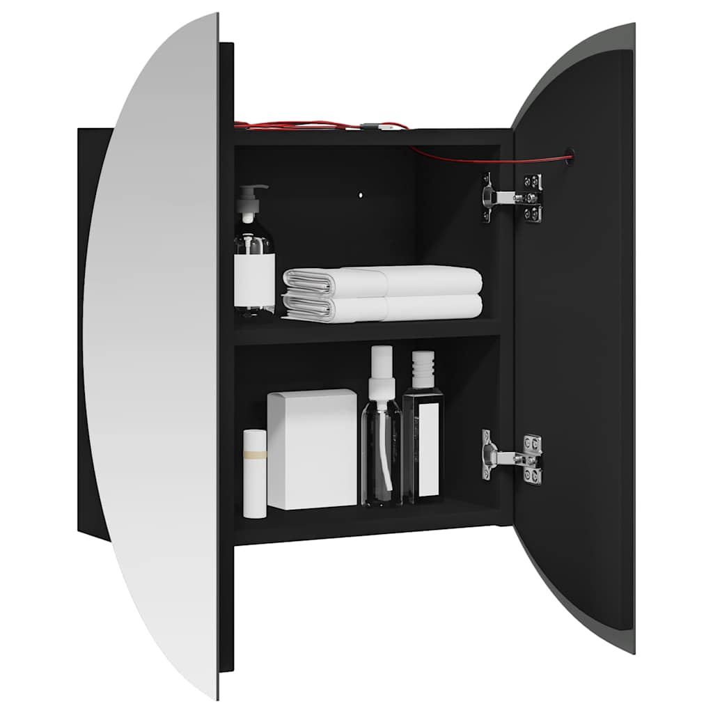 Badezimmerschrank mit Rundem Spiegel & LED Schwarz 40x40x17,5cm