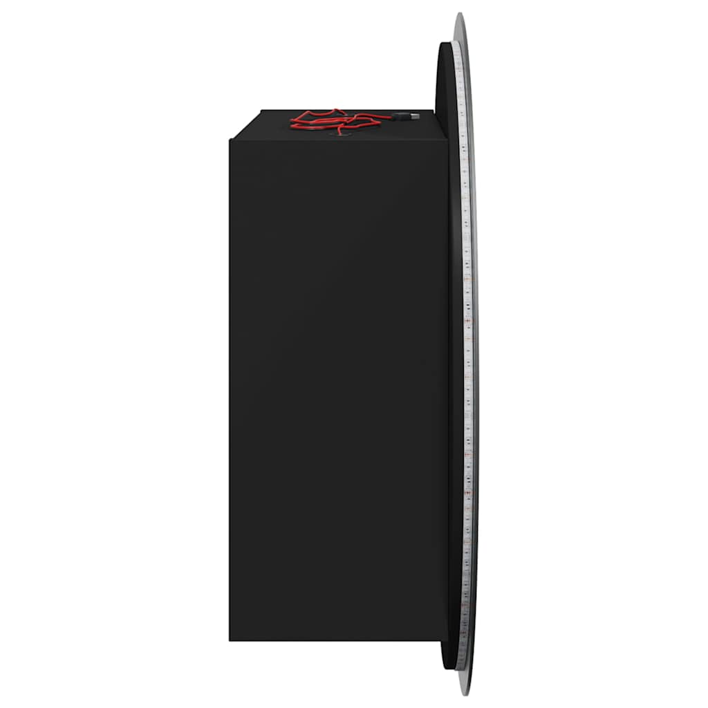 Badezimmerschrank mit Rundem Spiegel & LED Schwarz 40x40x17,5cm