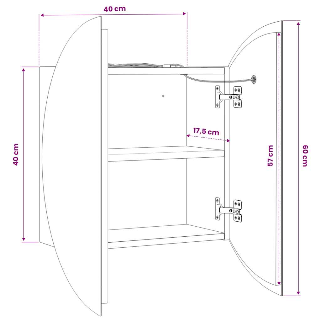 Badezimmerschrank mit Rundem Spiegel & LED Schwarz 40x40x17,5cm