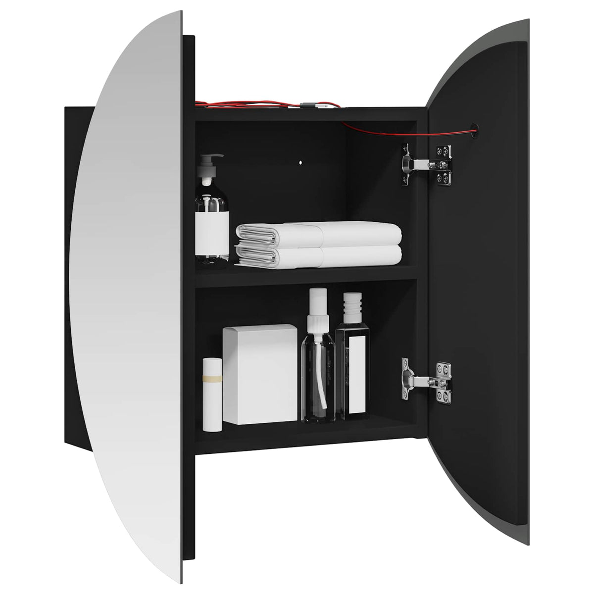 Badezimmerschrank mit Rundem Spiegel & LED Schwarz 40x40x17,5cm