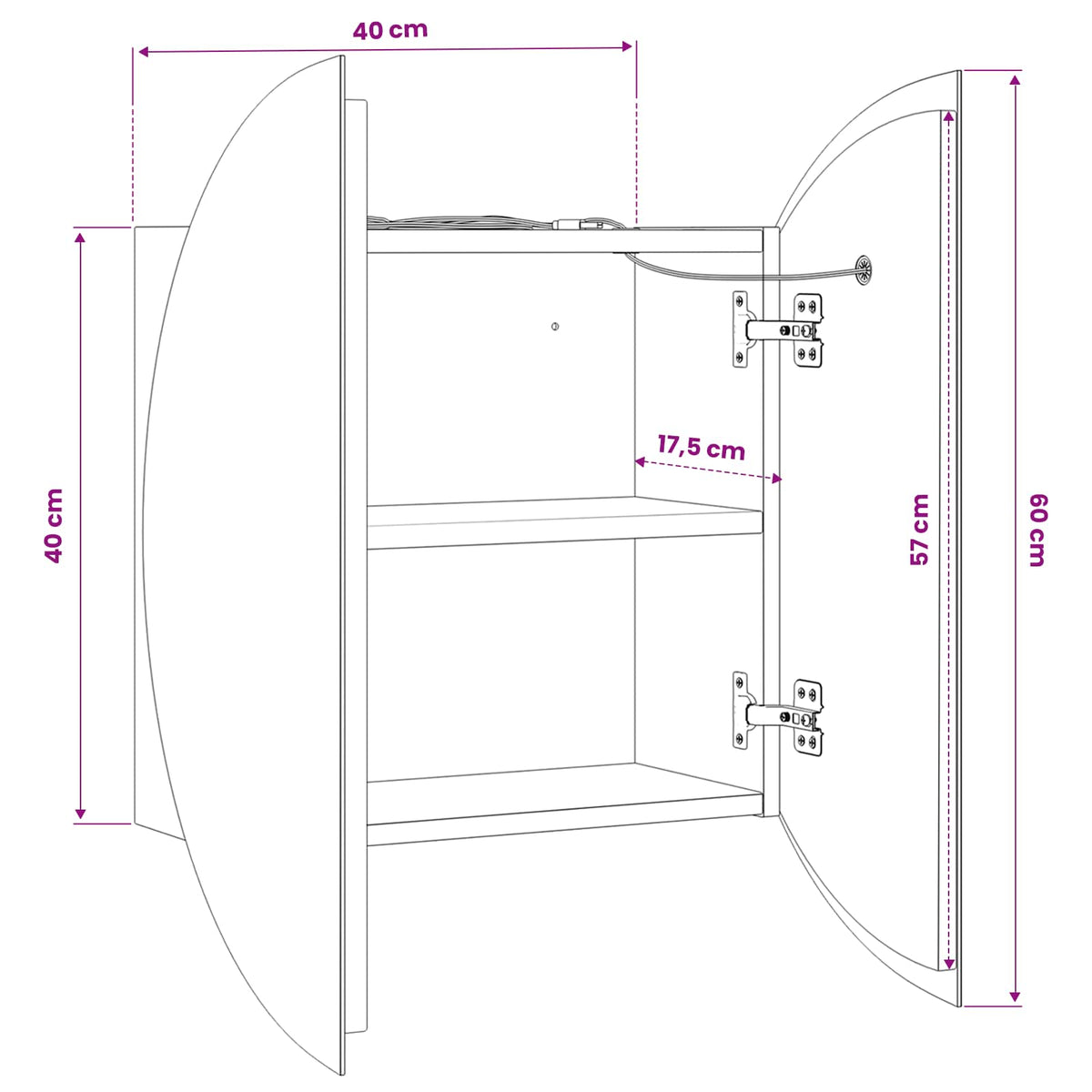 Badezimmerschrank mit Rundem Spiegel & LED Schwarz 40x40x17,5cm