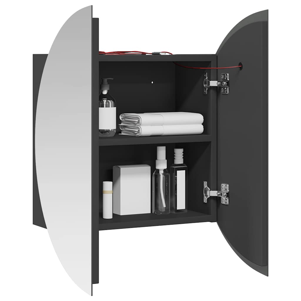Badezimmerschrank mit Rundem Spiegel & LED Grau 40x40x17,5 cm