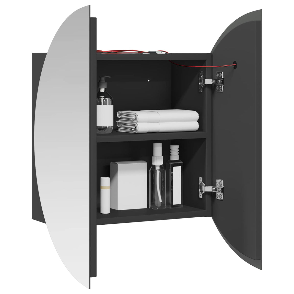 Badezimmerschrank mit Rundem Spiegel & LED Grau 40x40x17,5 cm