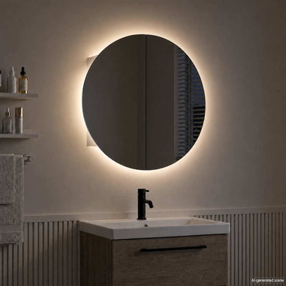 Badezimmerschrank mit Rundem Spiegel & LED Weiß 47x47x17,5 cm