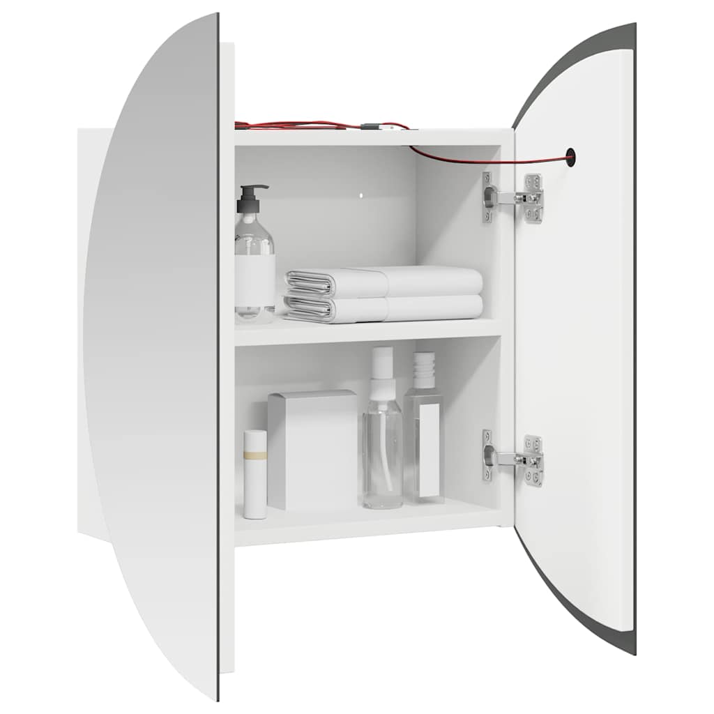 Badezimmerschrank mit Rundem Spiegel & LED Weiß 47x47x17,5 cm