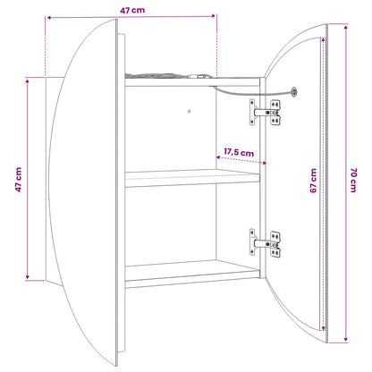 Badezimmerschrank mit Rundem Spiegel & LED Weiß 47x47x17,5 cm