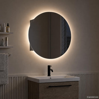 Badezimmerschrank mit Rundem Spiegel & LED Schwarz 47x47x17,5cm