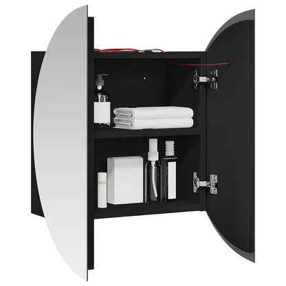 Badezimmerschrank mit Rundem Spiegel & LED Schwarz 47x47x17,5cm