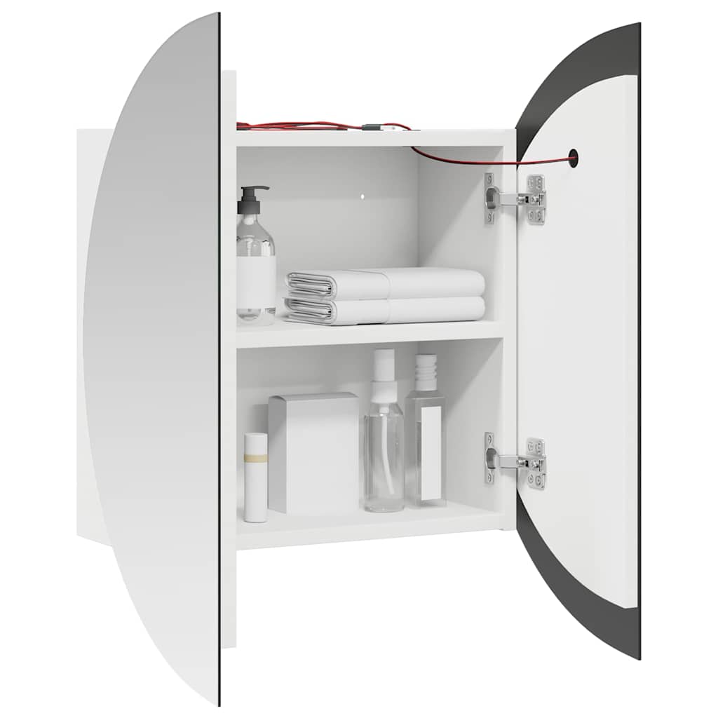 Badezimmerschrank mit Rundem Spiegel & LED Weiß 54x54x17,5 cm