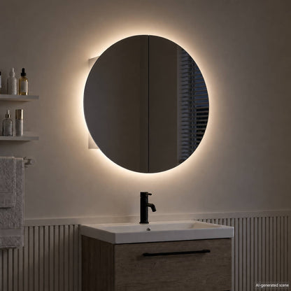 Badezimmerschrank mit Rundem Spiegel & LED Weiß 54x54x17,5 cm