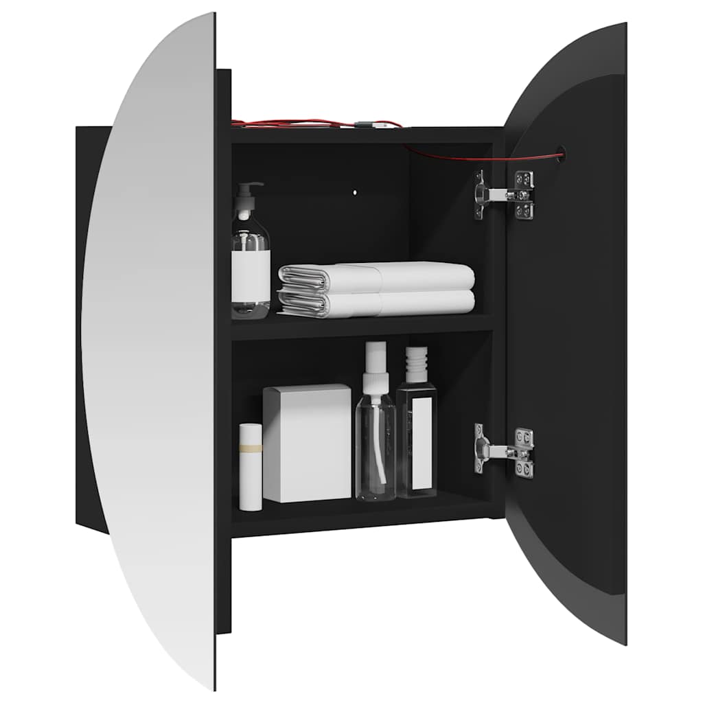 Badezimmerschrank mit Rundem Spiegel & LED Schwarz 54x54x17,5cm