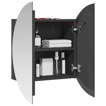 Badezimmerschrank mit Rundem Spiegel & LED Grau 54x54x17,5 cm