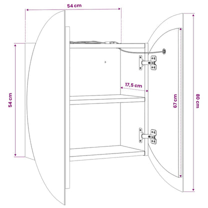 Badezimmerschrank mit Rundem Spiegel & LED Grau 54x54x17,5 cm