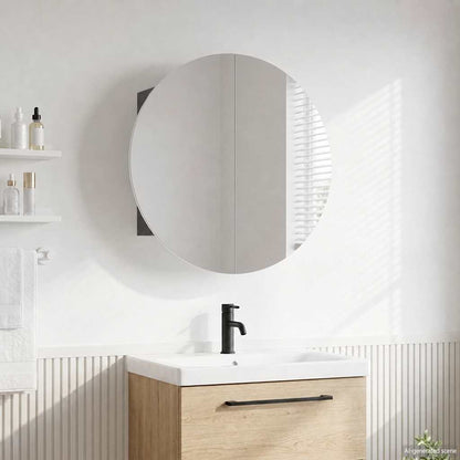 Badezimmerschrank mit Rundem Spiegel & LED Grau 54x54x17,5 cm