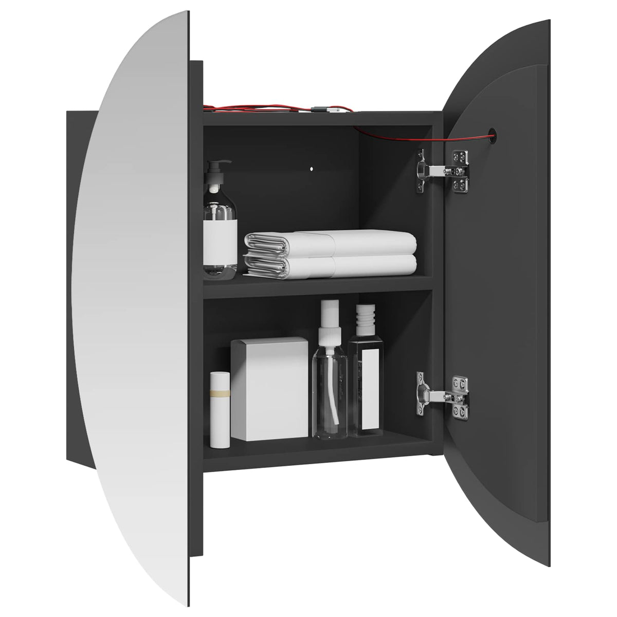Badezimmerschrank mit Rundem Spiegel & LED Grau 54x54x17,5 cm