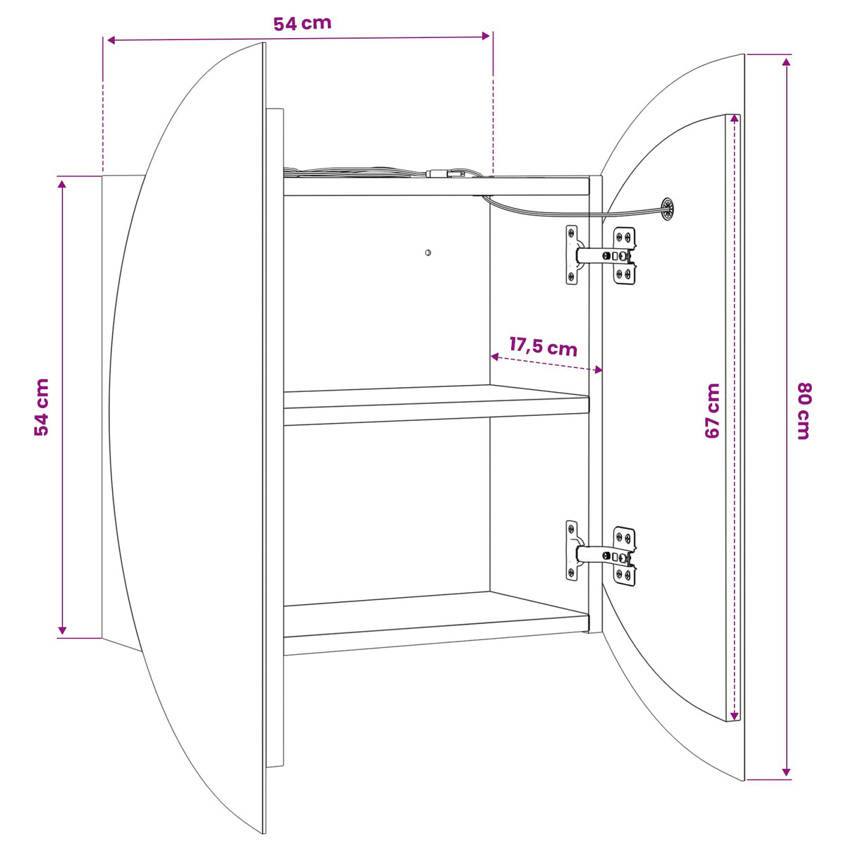 Badezimmerschrank mit Rundem Spiegel & LED Grau 54x54x17,5 cm