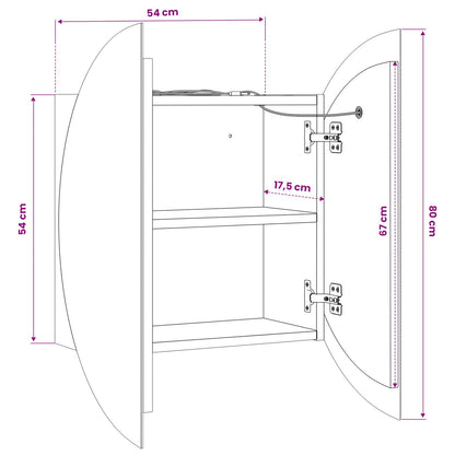 Badezimmerschrank mit Rundem Spiegel & LED Grau 54x54x17,5 cm