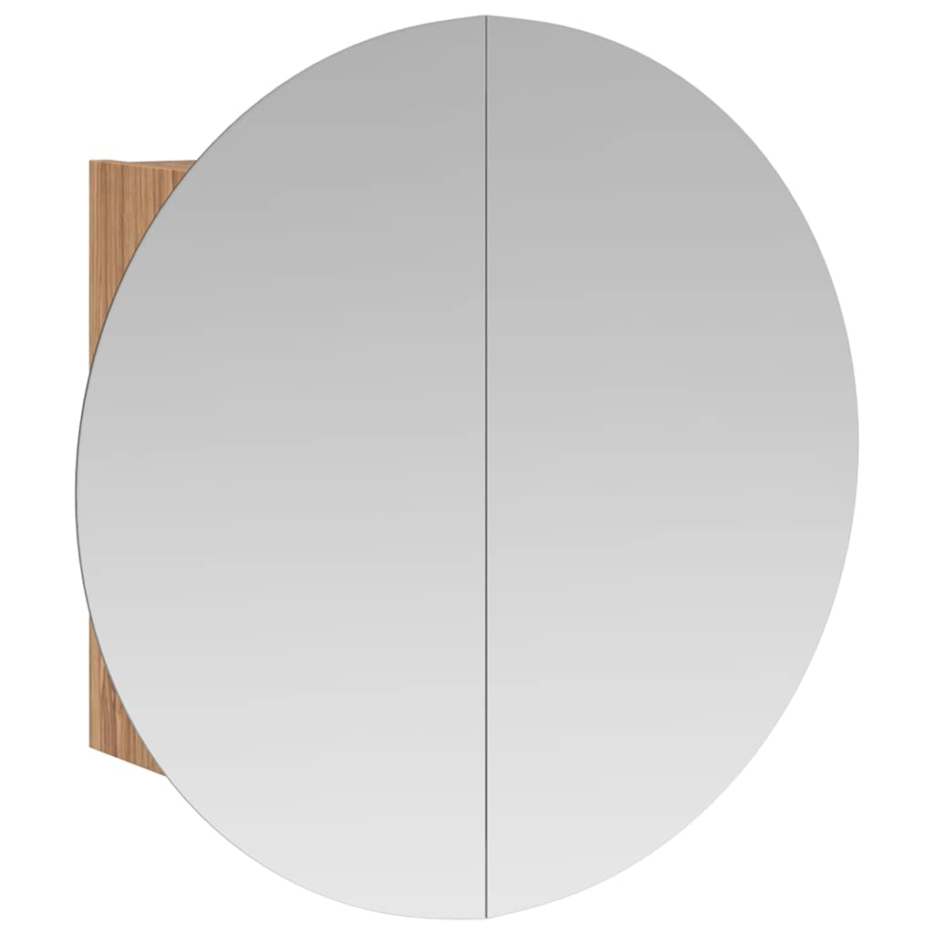 Badezimmerschrank mit Rundem Spiegel & LED Eichen-Optik