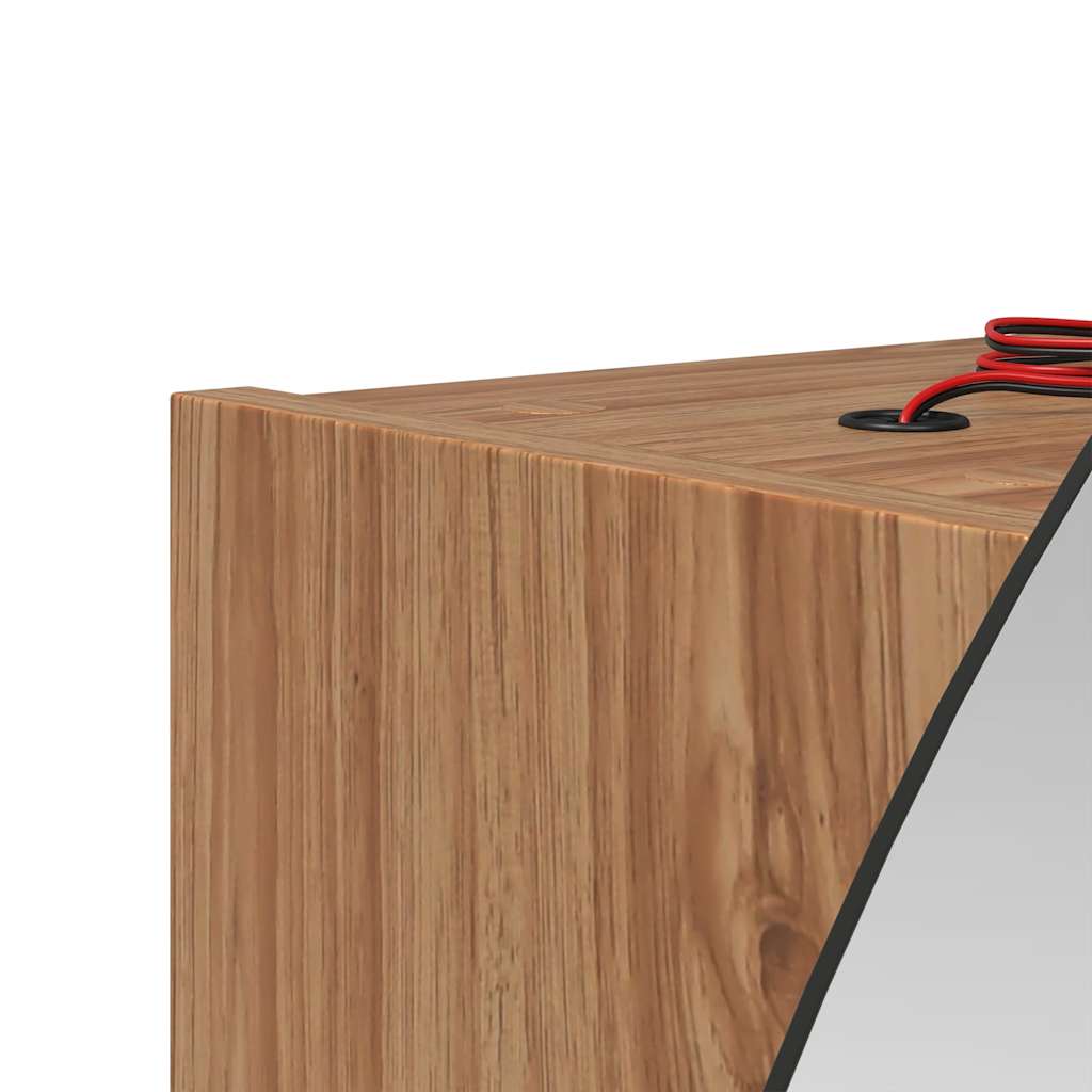 Badezimmerschrank mit Rundem Spiegel & LED Eichen-Optik