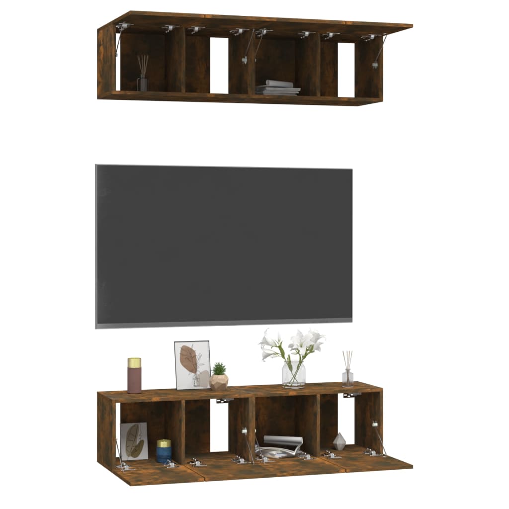 TV-Wandschränke 4 Stk. Räuchereiche 60x30x30 cm Holzwerkstoff