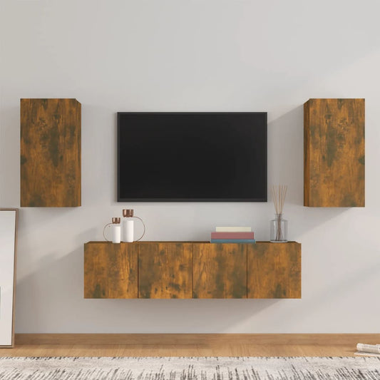 Ensemble de meubles TV 4 pièces en bois de chêne fumé