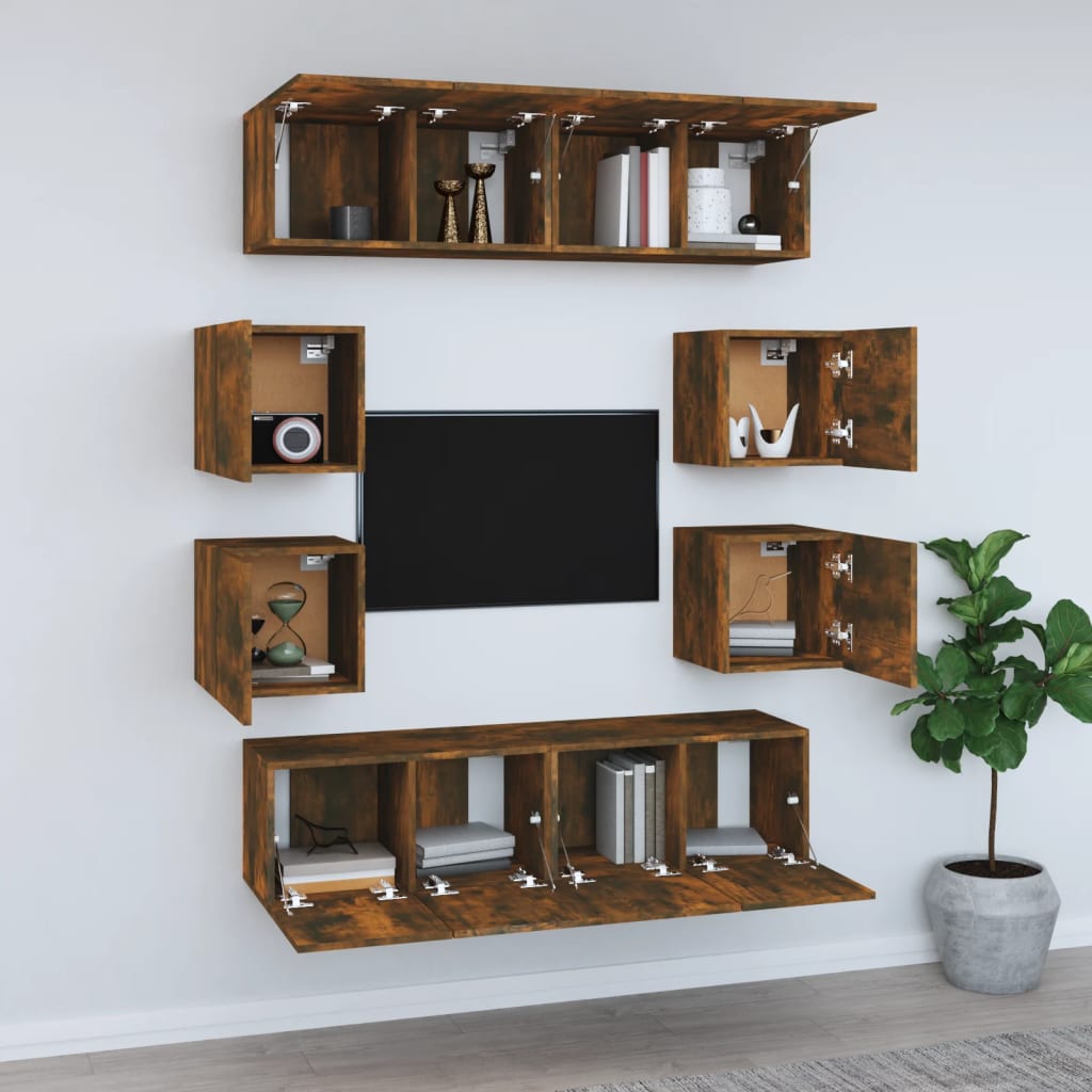 8-tlg. TV-Schrank-Set Räuchereiche Holzwerkstoff