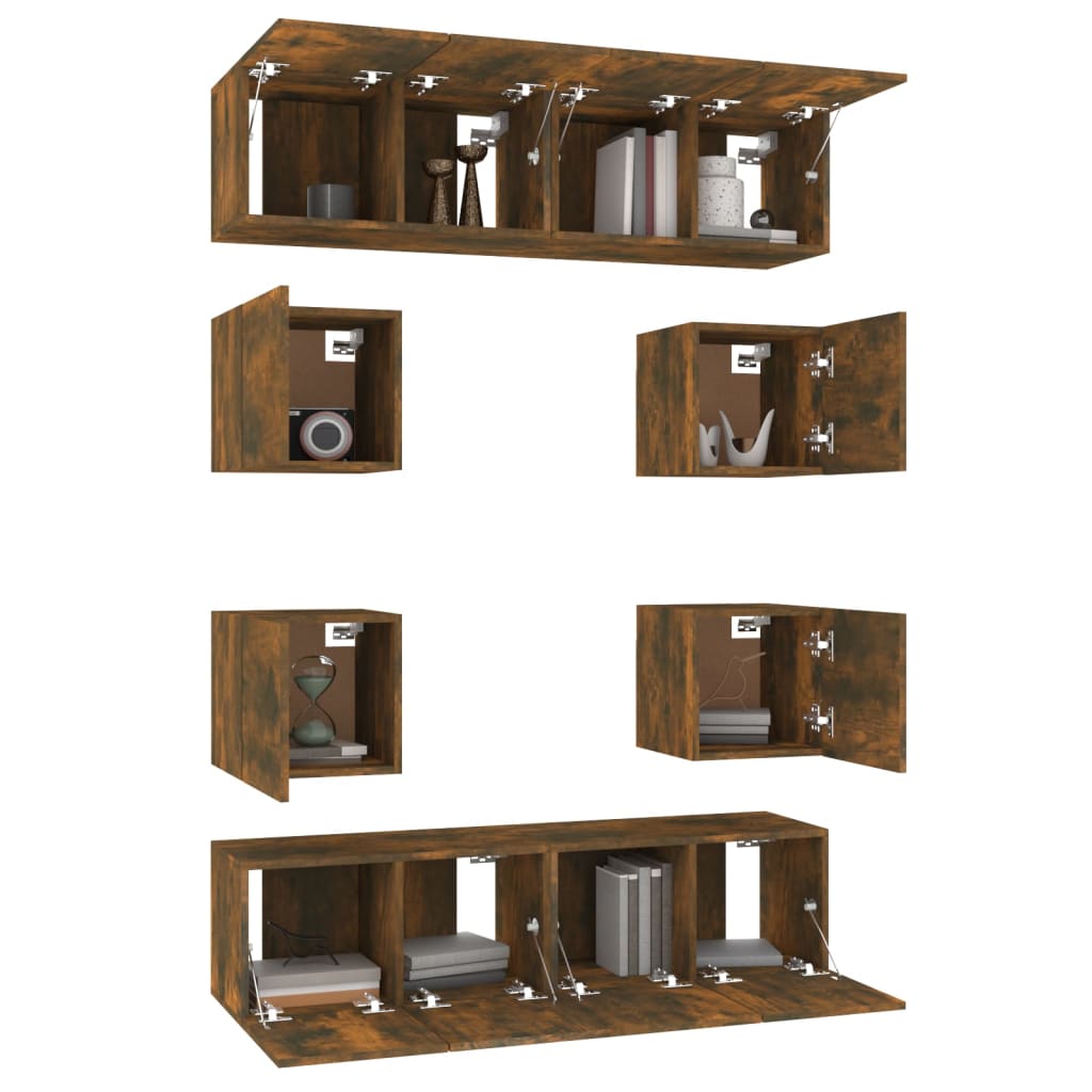 8-tlg. TV-Schrank-Set Räuchereiche Holzwerkstoff