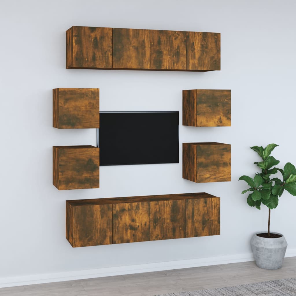 8-tlg. TV-Schrank-Set Räuchereiche Holzwerkstoff