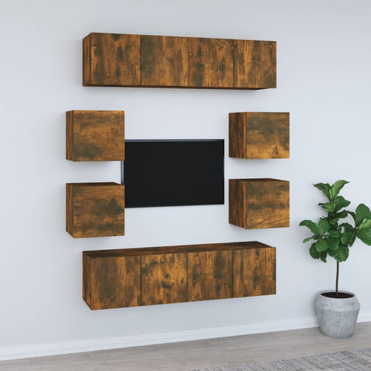 Ensemble de meubles TV 8 pièces en bois de chêne fumé