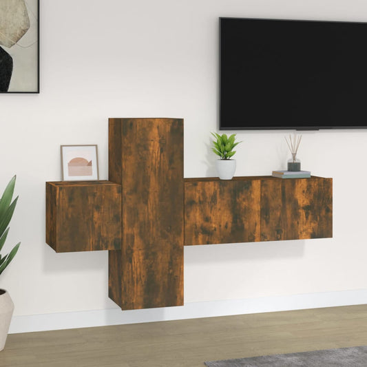 Ensemble de meubles TV 3 pièces en bois de chêne fumé