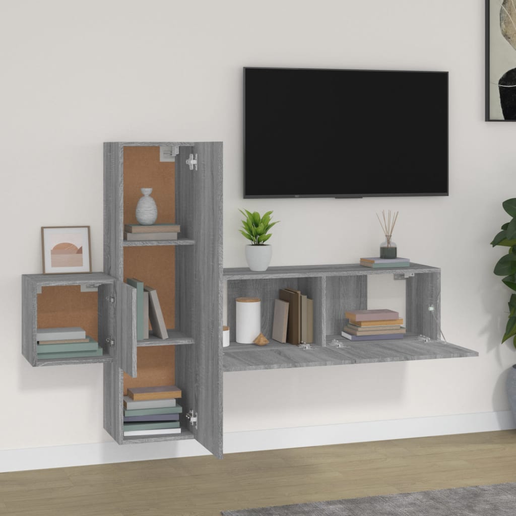 Ensemble de meubles TV 3 pièces, en bois de Sonoma gris