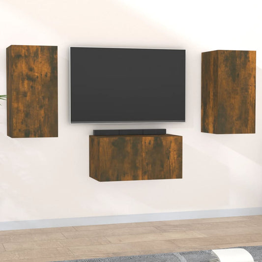 Ensemble de meubles TV 3 pièces en bois de chêne fumé